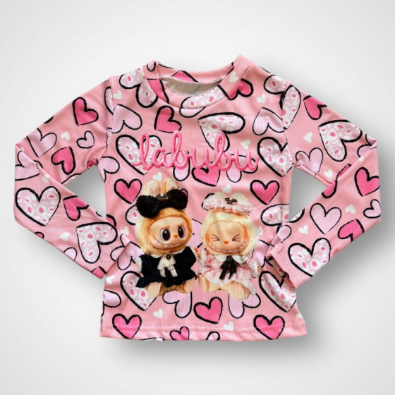 Tričko s dlhým rukávom LABUBU so srdiečkami