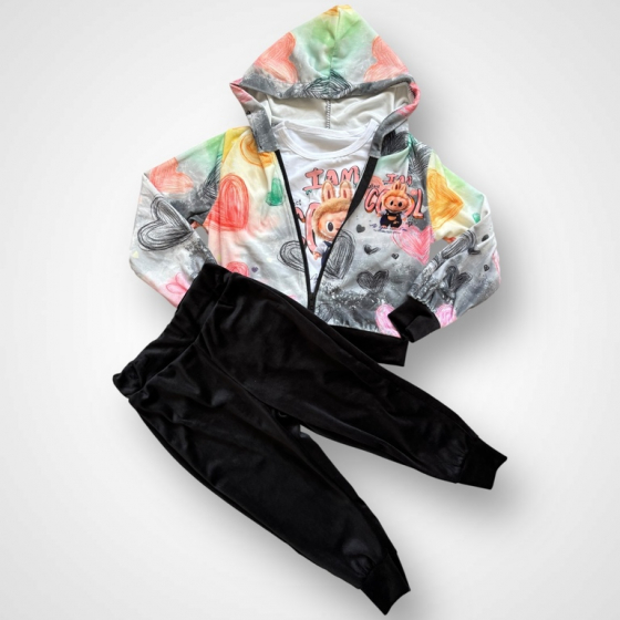 Dievčenská 3-dielna súprava tričko, mikina a tepláky