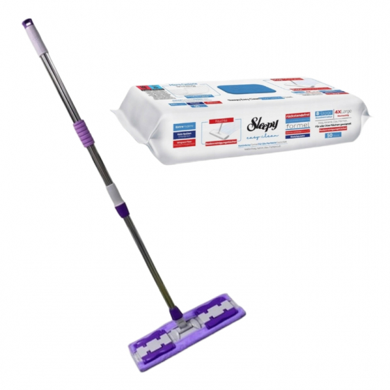 Sleepy plochý mop na podlahy + vlhčené utierky Easy Clean 4XL 50 ks – bieliaci účinok, borovica (Bleach Additive)