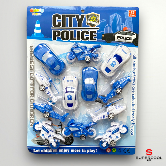 Súprava policajných áut, motoriek a vrtuľníkov